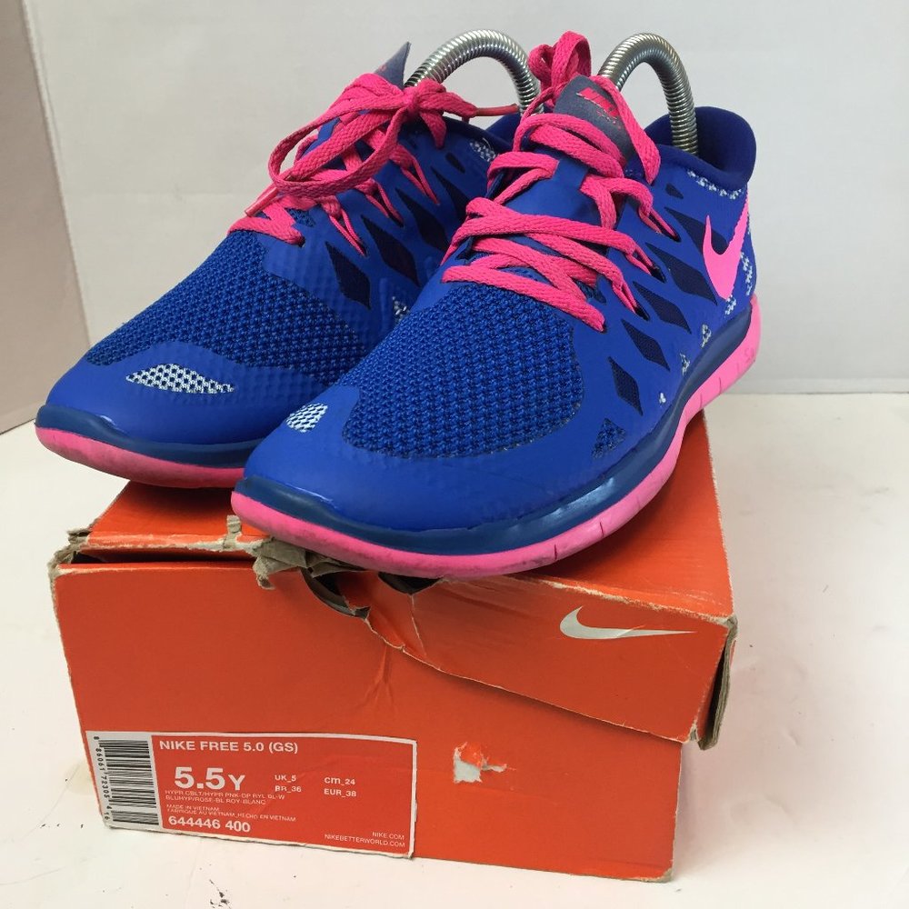 nike free run sz 5.5y blue pink
